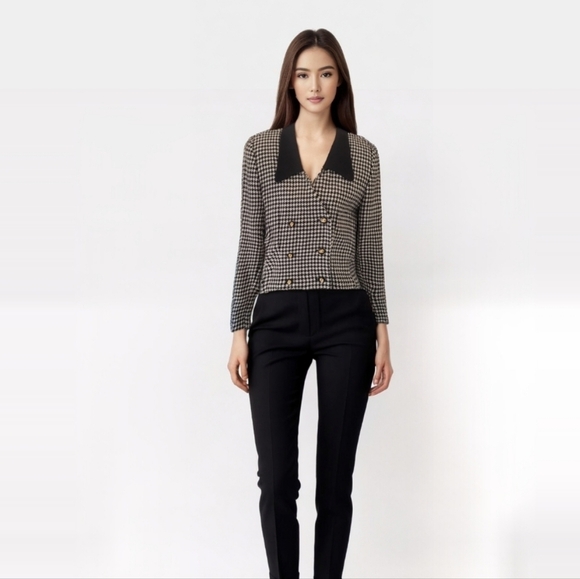 Vintage 80's Lord & Taylor Wool Houndstooth Double Breasted Blazer - Picture 2 of 7